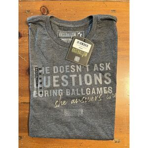 NWT Baseballism Women’s Tee  M “She Doesn’t Ask The Questions, She Answers Them”